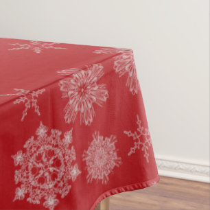 Snowflakes on Red Background Tablecloth