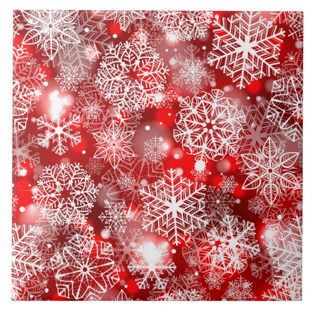 Snowflakes on red ceramic tile (Front)
