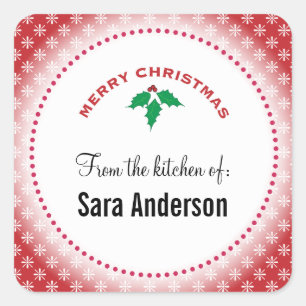 Snowflakes on Red, Christmas Baking Square Sticker
