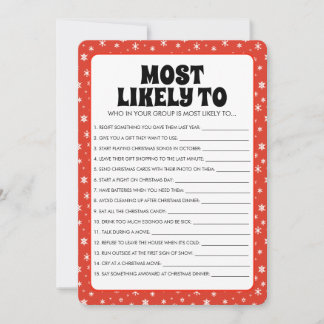 Snowflakes on Red Christmas Most Likely To Game Holiday Card