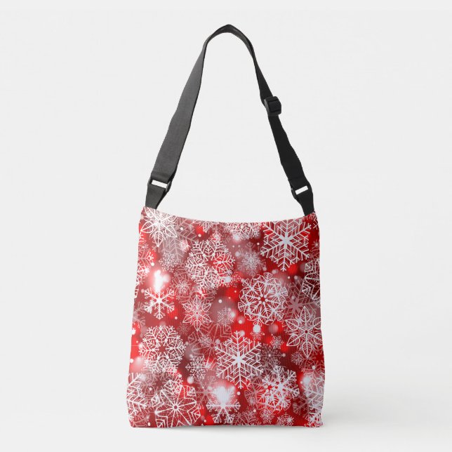Snowflakes on red crossbody bag (Front)