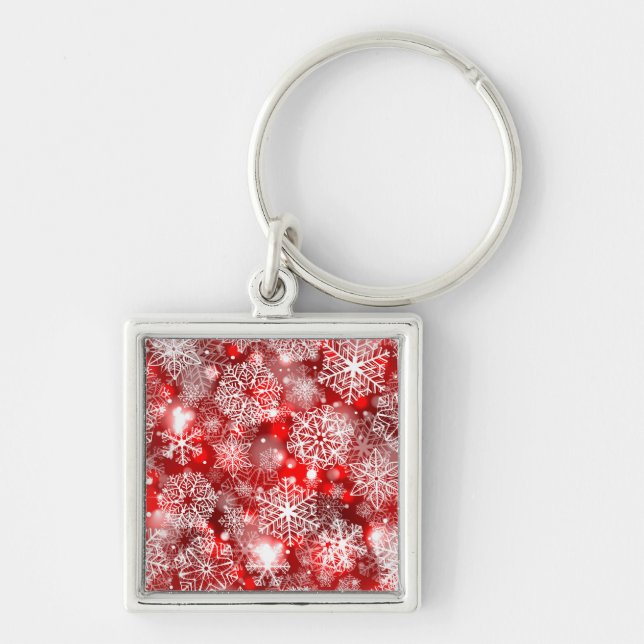 Snowflakes on red key ring (Front)