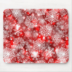 Snowflakes on red mouse pad