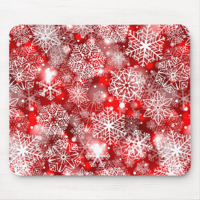 Snowflakes on red mouse pad (Front)