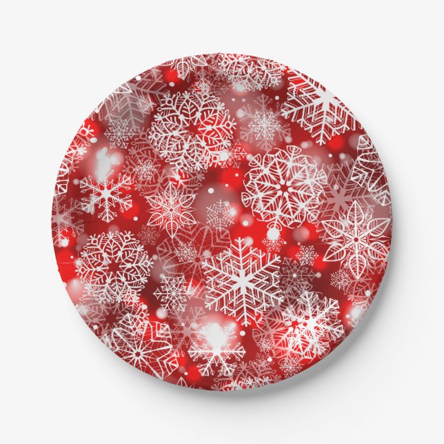 Snowflakes on red paper plate (Front)