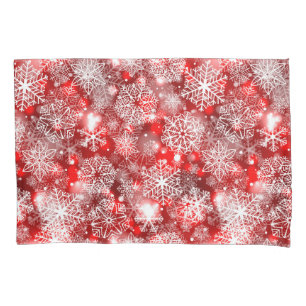 Snowflakes on red pillowcase