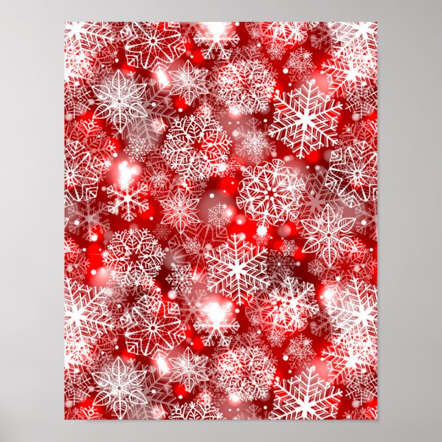 Snowflakes on red poster (Front)