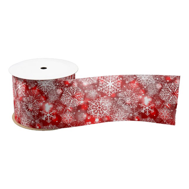 Snowflakes on red satin ribbon (Spool)