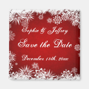 Snowflakes on red Save the Date Magnet