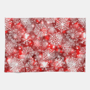 Snowflakes on red tea towel