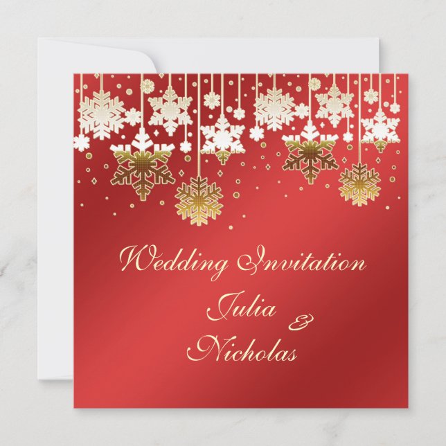 Snowflakes on red Wedding Invitation (Front)