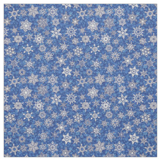 snowflakes on sapphire blue snowstorm background fabric