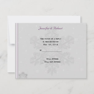Snowflakes on Silver with Eggplant Accents RSVP Card