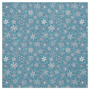 snowflakes on teal aqua blue snowstorm background fabric