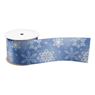 Snowflakes On Winter Blue Satin Ribbon