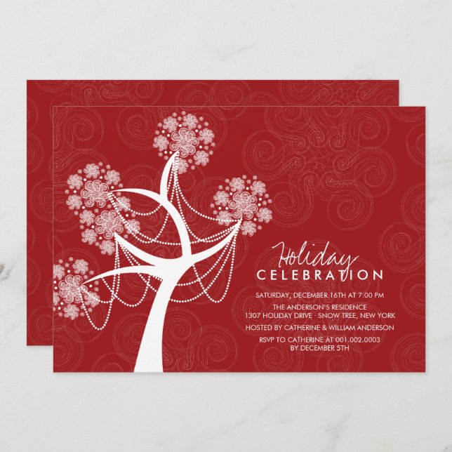 Snowflakes & Ornamental Tree Holiday Party Invite (Front/Back)