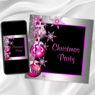 Snowflakes Ornaments Hot Pink Christmas Party Invitation