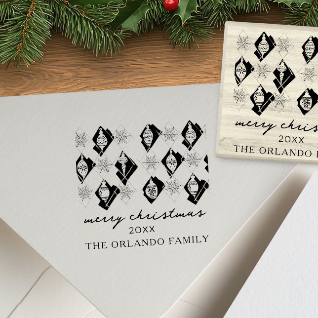 Snowflakes Ornaments Merry Christmas Script Rubber Stamp (Creator Uploaded)