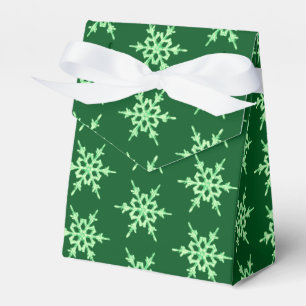 Snowflakes, pale green crystals on dark green favour box