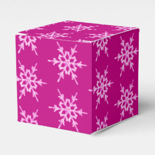 Snowflakes, pale pink crystals on magenta favour box