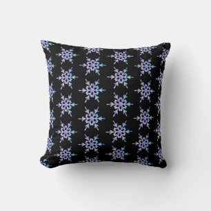Snowflakes, pastel Iridescent crystal on black Cushion