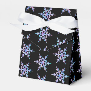 Snowflakes, pastel Iridescent crystal on black Favour Box