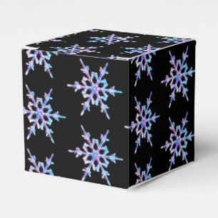 Snowflakes, pastel Iridescent crystal on black Favour Box