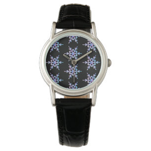 Snowflakes, pastel Iridescent crystal on black Watch