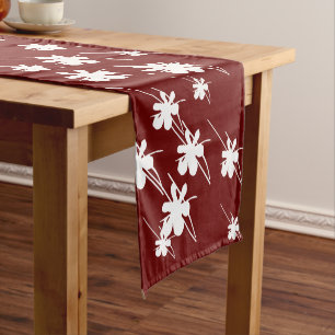 snowflakes pattern burgundy maroon white short table runner