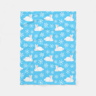 Snowflakes Pattern Cute Bunny Merry Christmas Fleece Blanket