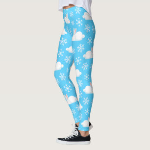 Snowflakes Pattern Cute Bunny Merry Christmas Leggings