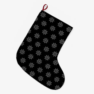 Snowflakes Pattern Holiday Black White Christmas Large Christmas Stocking