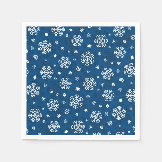Snowflakes Pattern on Blue Napkin (Front)
