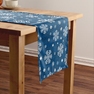 Snowflakes Pattern on Blue Short Table Runner