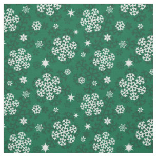 Snowflakes Pattern on Cadmium Green Fabric