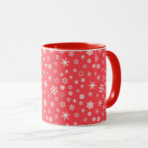 Snowflakes Pattern on Red Background Mug