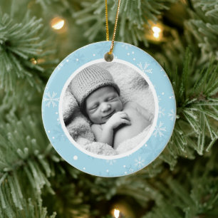 Snowflakes Pattern Photo Christmas Ceramic Tree Decoration
