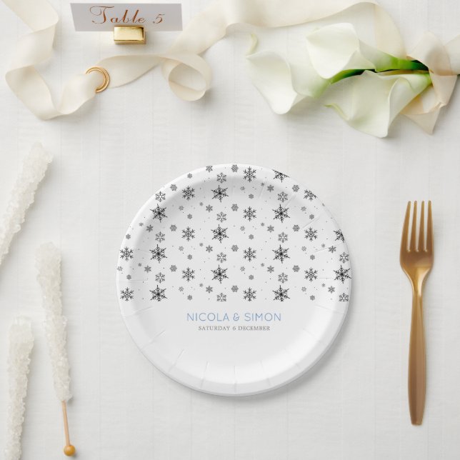 Snowflakes Pattern Ski Winter Wedding  Paper Plate (Wedding)