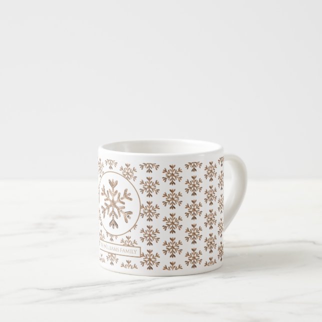 Snowflakes Pattern White and Gold Christmas Espresso Cup (Front Right)