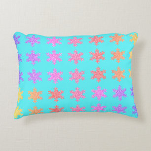 Snowflakes Patterns Glittery Gold Turquoise Blue  Decorative Cushion