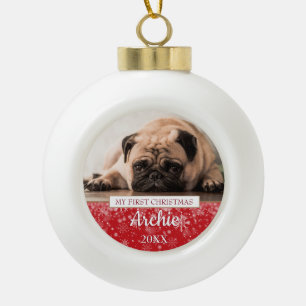 Snowflakes Pet Dog Photo First Christmas Ceramic Ball Christmas Ornament