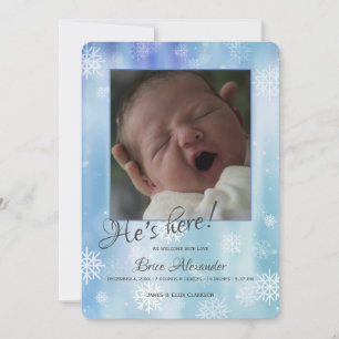 Snowflakes Photo Birth Announcement