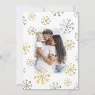 Snowflakes Photo Gold Silver Script Christmas Holiday Card