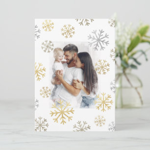 Snowflakes Photo Gold Silver Snow Holiday Script Card