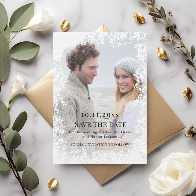Snowflakes photo winter wedding save the date (Creator Uploaded)