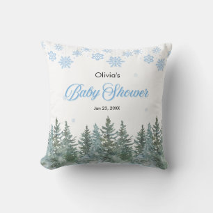 Snowflakes Pine Trees Winter Baby Shower Cushion