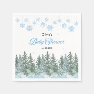 Snowflakes Pine Trees Winter Baby Shower Napkin