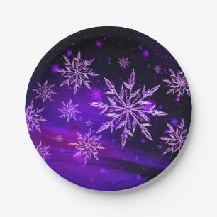 Snowflakes pink and purple winter snowflake paper plate