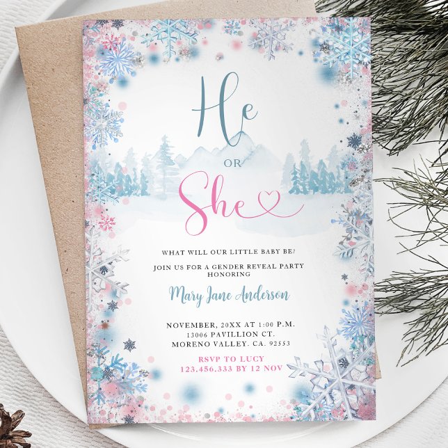 Snowflakes PInk Blue Gender Reveal Invite (Creator Uploaded)