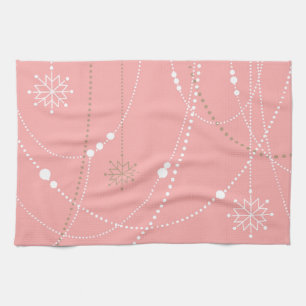 Snowflakes pink mid century elegant winter cute tea towel